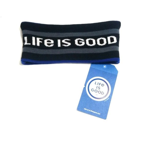 NEW Life is Good Unisex Stripes Reversible Knit Dusty Blue/Black-Gray H… - Picture 3 of 4